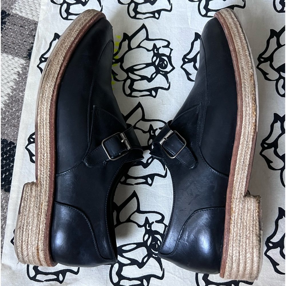 Freda Salvador Black Leather Monk Strap Espadrille Loafers - Picture 9 of 11